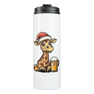 Weihnachts-Giraffe mit Bier _ Weihnachten Funny Pa Thermosbecher