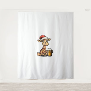 Weihnachts-Giraffe mit Bier _ Weihnachten Funny Pa Wandteppich