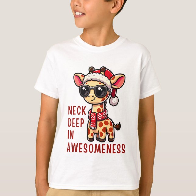 Weihnachts-Giraffe mit Sonnenbrille, Weihnachtsfes T-Shirt (Vorderseite)