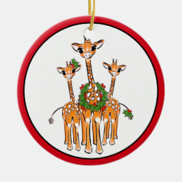 Weihnachts-Giraffe, rot-grüner Kranz Keramik Ornament