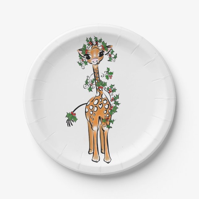 Weihnachts-Giraffe, rote grüne Gartenanlage Pappteller (Vorderseite)