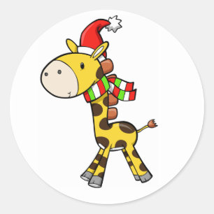 Weihnachts-Giraffe Runder Aufkleber