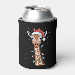 Weihnachts-Giraffe-Santa-Hut-Xmas-Lichter-Schneefl Dosenkühler