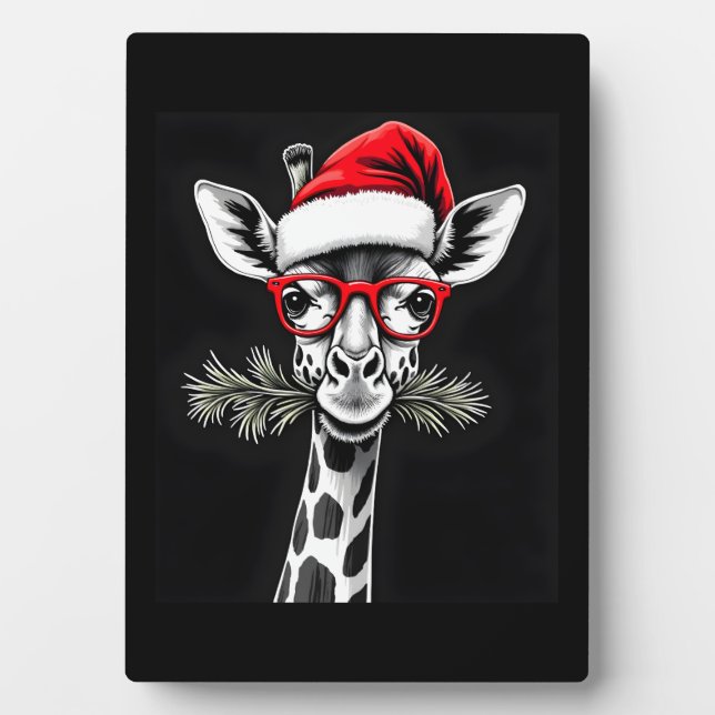 Weihnachts-Giraffe Weihnachtsmannmütze Pajama-Gesc Fotoplatte (Vorderseite)