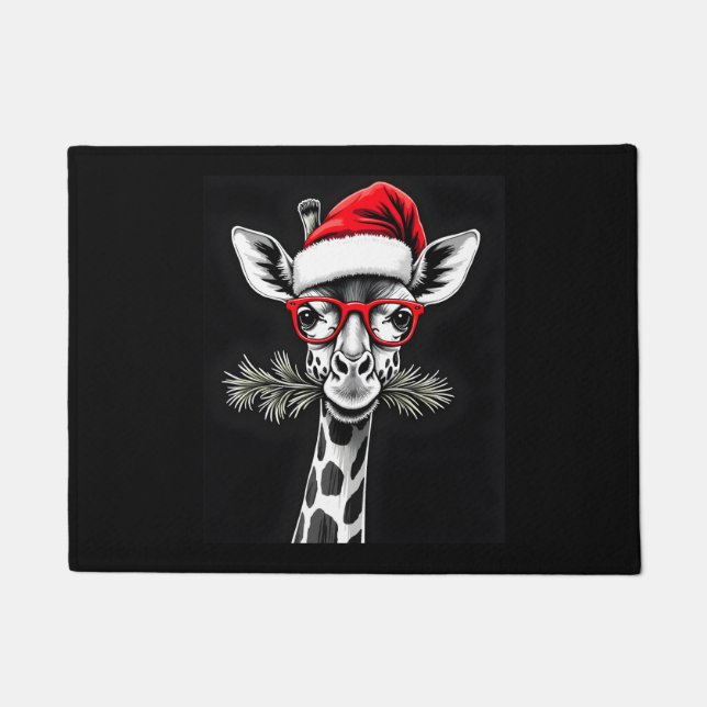 Weihnachts-Giraffe Weihnachtsmannmütze Pajama-Gesc Fußmatte (Vorderseite)