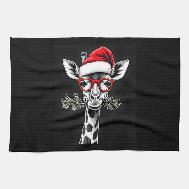 Weihnachts-Giraffe Weihnachtsmannmütze Pajama-Gesc Geschirrtuch (Horizontal)
