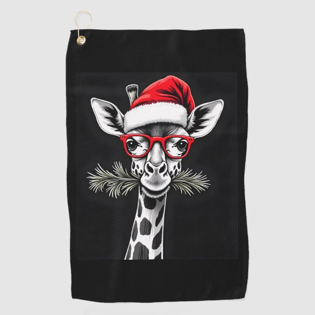 Weihnachts-Giraffe Weihnachtsmannmütze Pajama-Gesc Golfhandtuch (Vorderseite)