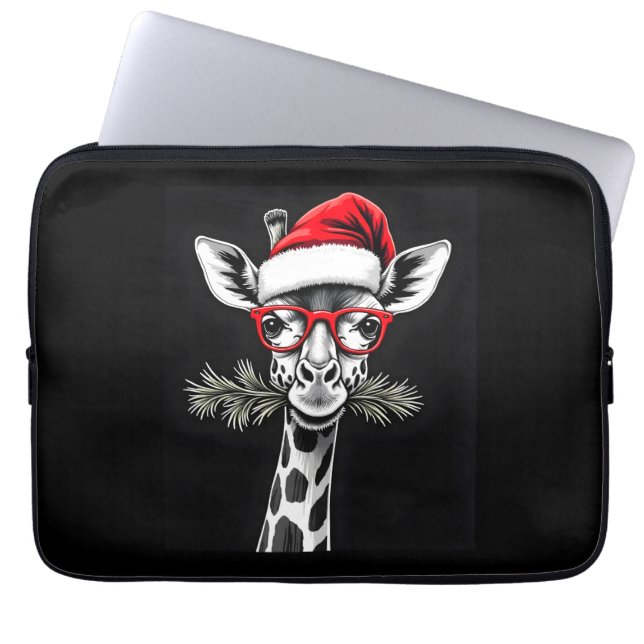 Weihnachts-Giraffe Weihnachtsmannmütze Pajama-Gesc Laptopschutzhülle (Vorderseite)