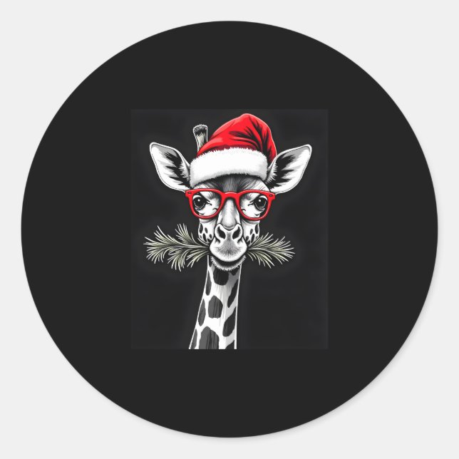 Weihnachts-Giraffe Weihnachtsmannmütze Pajama-Gesc Runder Aufkleber (Vorderseite)