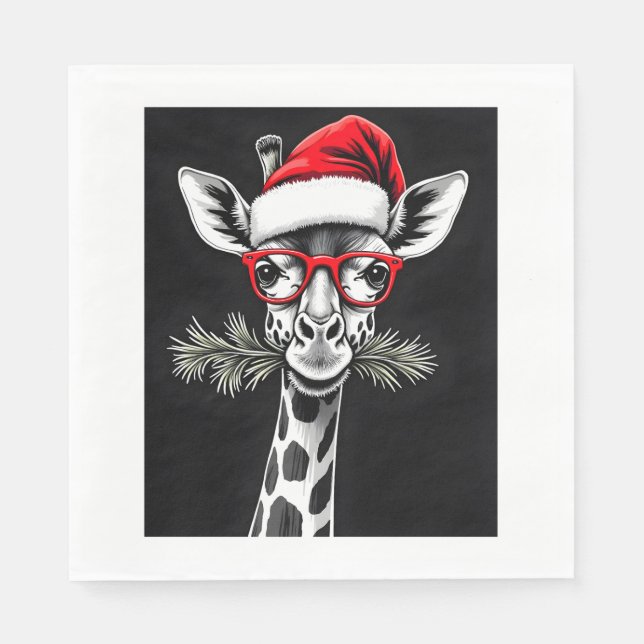 Weihnachts-Giraffe Weihnachtsmannmütze Pajama-Gesc Serviette (Vorderseite)