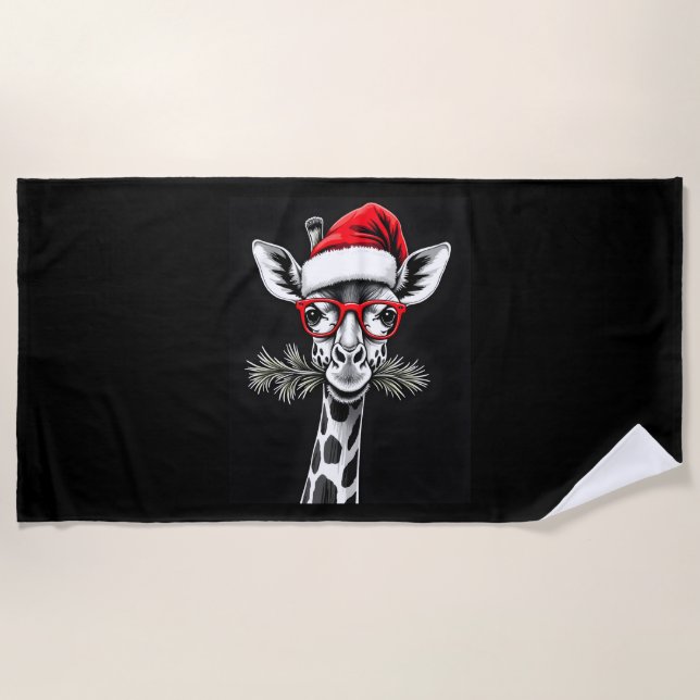 Weihnachts-Giraffe Weihnachtsmannmütze Pajama-Gesc Strandtuch (Vorderseite)