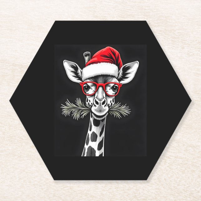 Weihnachts-Giraffe Weihnachtsmannmütze Pajama-Gesc Untersetzer (Vorderseite)