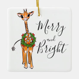 Weihnachts-Giraffen, Rot-Grün-Holly-Kranz Keramikornament