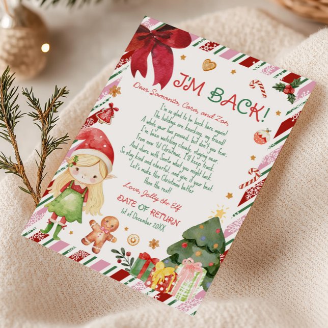 Weihnachts-Girl-Brief von der Elf-Letter-Karte Einladung (Christmas Blonde Hair Light Girl Letter from Elf Letter Card)