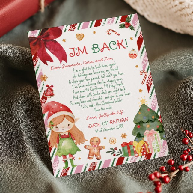 Weihnachts-Girl-Brief von der Elf-Letter-Karte Einladung (Christmas Ginger Hair Fair Girl Letter from Elf Letter Card )