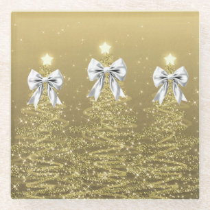 Weihnachts-Glanzbäume Gold Falsches Silberband Glasuntersetzer