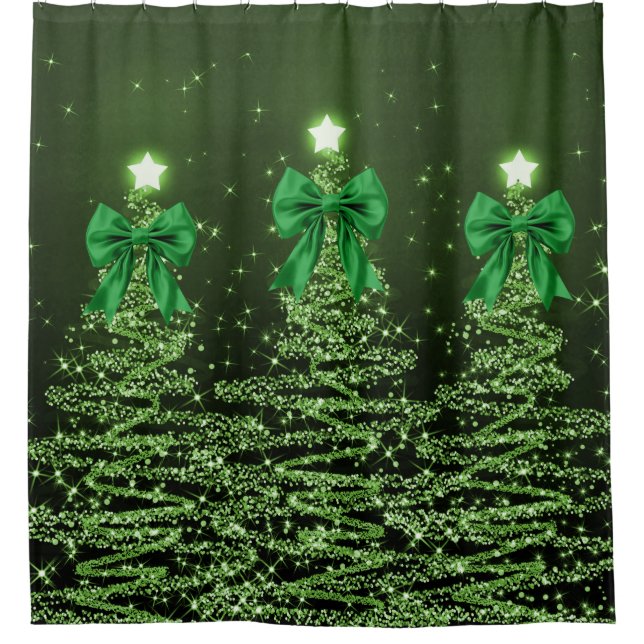 Weihnachts-Glanzbäume Grün Falsche Schleife  Duschvorhang (Vorderseite)
