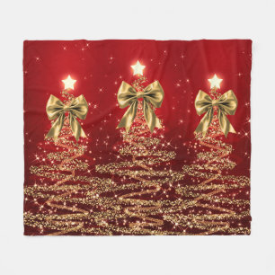 Weihnachts-Glanzbäume Rot Gold Falsche Schleife Fleecedecke
