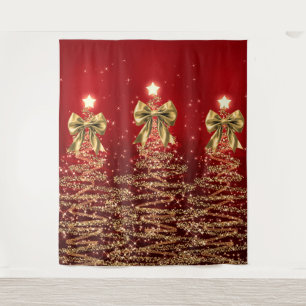 Weihnachts-Glanzbäume Rot Gold Falsche Schleife Wandteppich