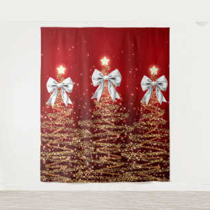 Weihnachts-Glanzbäume Rot Gold Silber Bogen Wandteppich