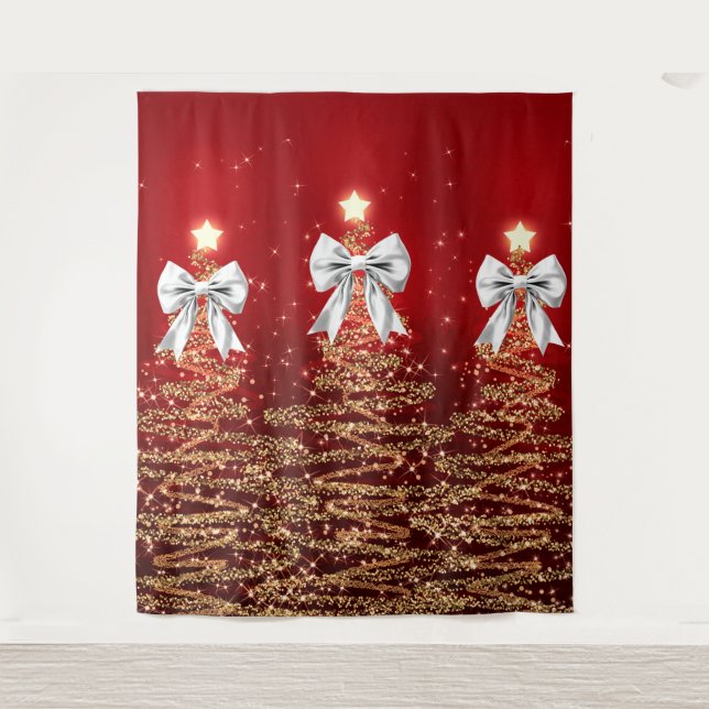 Weihnachts-Glanzbäume Rot Gold Silber Bogen Wandteppich (Vorderseite)