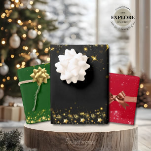 Weihnachts glänzende Sterne WRAPPING PAPER SHEETS Geschenkpapier Set
