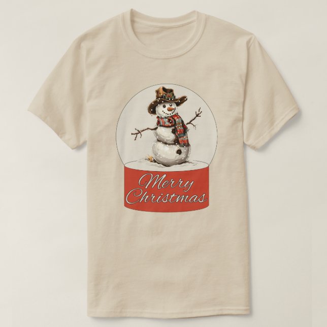 Weihnachts Glass Ball Snowman Frohe Weihnachten T-Shirt (Design vorne)