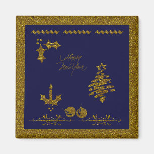 Weihnachts-Glitzer Holly Twig, Ornamente, Kerzen, Magnet