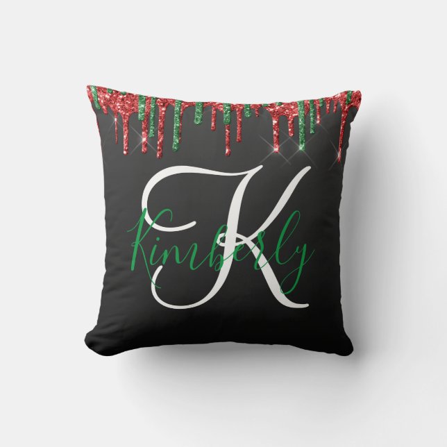 Weihnachts-Glitzer Monogram Kissen (Vorderseite)