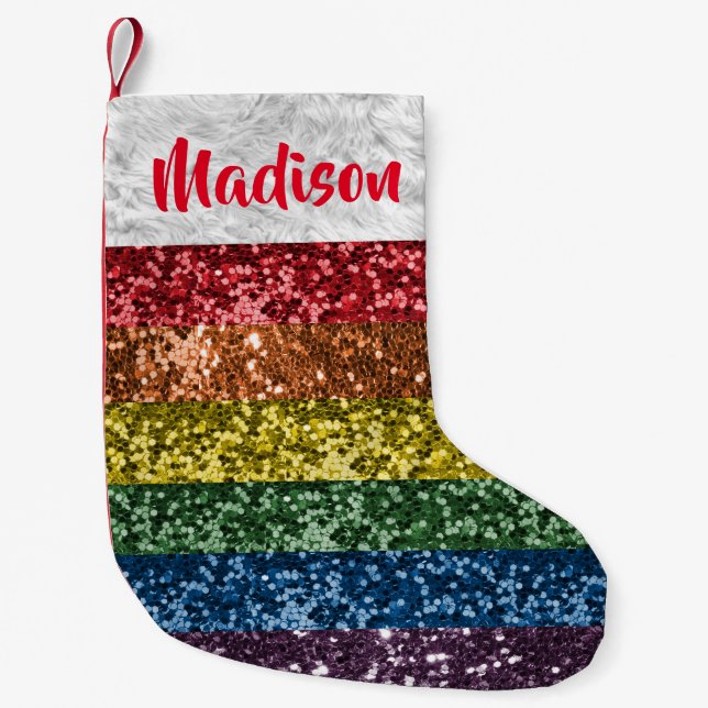Weihnachts-Glitzer Rainbow Pride Personalisiert Kleiner Weihnachtsstrumpf (Vorderseite)