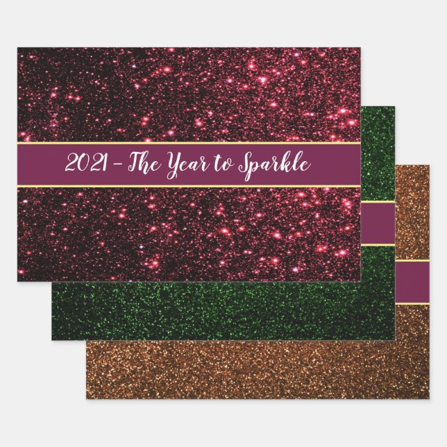Weihnachts-Glitzer Red Green Gold 3-pc Neue Jahre Geschenkpapier Set (Set)