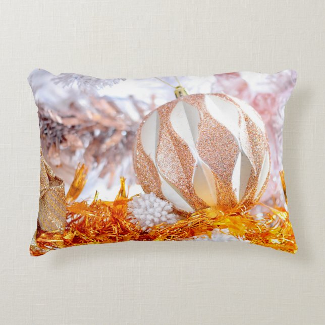Weihnachts-Glitzer Rosa und Weiß-Ball Dekokissen (Vorderseite)