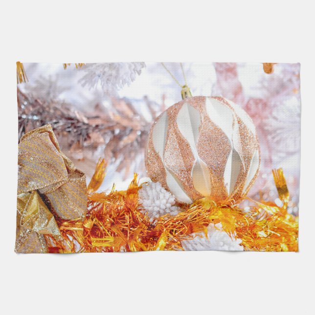 Weihnachts-Glitzer Rosa und Weiß-Ball Geschirrtuch (Horizontal)