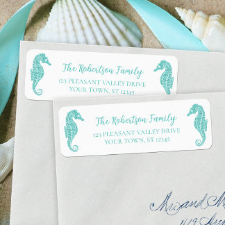 Weihnachts-Glitzer Seepferde Aqua Rücksendeadresse