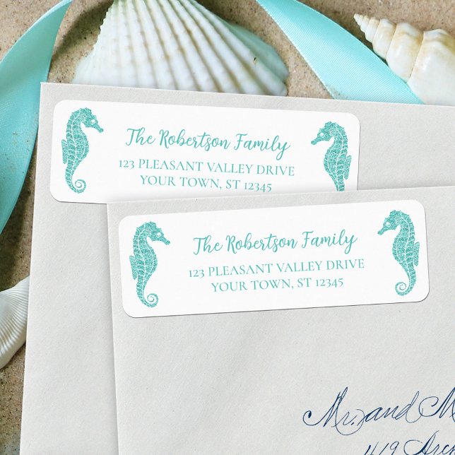 Weihnachts-Glitzer Seepferde Aqua Rücksendeadresse (Von Creator hochgeladen)