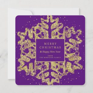 Weihnachts-Glitzer Snowflake Familie Lila Feiertagskarte