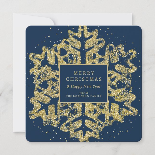 Weihnachts-Glitzer Snowflake Family Navy Feiertagskarte (Vorderseite)