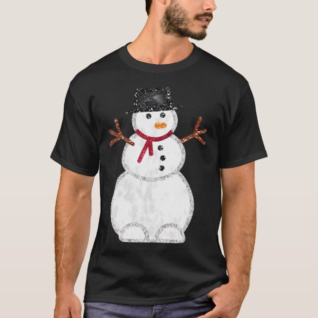 Weihnachts-Glitzer Snowman T-Shirt (Vorderseite)
