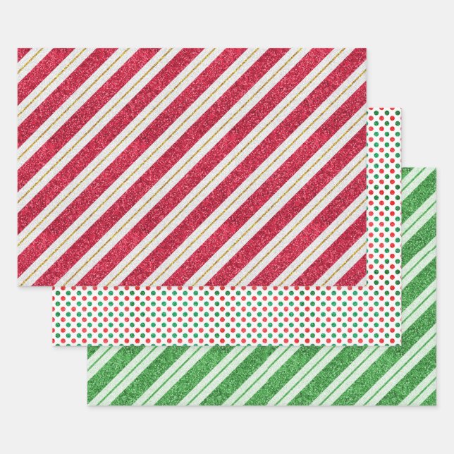 Weihnachts-Glitzer-Streifen und Polka-Dots-Set von Geschenkpapier Set (Set)