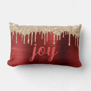 Weihnachts-Glitzer-Tropfen Red Metallic Typografy Lendenkissen