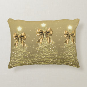 Weihnachts-Glitzerbäume Gold Falsche Schleife Dekokissen