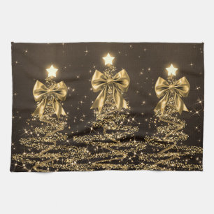 Weihnachts-Glitzerbäume Gold-falsche Schleife Geschirrtuch