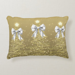 Weihnachts-Glitzerbäume Gold Falsches Silberband Dekokissen