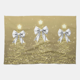 Weihnachts-Glitzerbäume Gold Falsches Silberband  Geschirrtuch