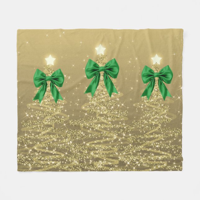 Weihnachts-Glitzerbäume Gold mit falscher grüner S Fleecedecke (Vorderseite (Horizontal))