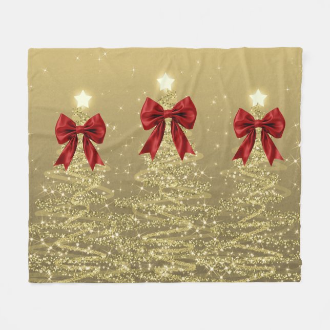 Weihnachts-Glitzerbäume Gold mit falscher roter Sc Fleecedecke (Vorderseite (Horizontal))