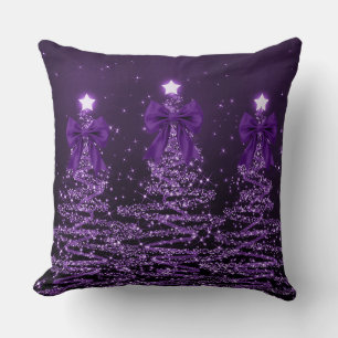 Weihnachts-Glitzerbäume Lila Faux-Schleife Kissen