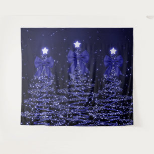 Weihnachts-Glitzerbäume Navy Blau Falsche Schleife Wandteppich