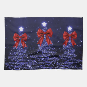 Weihnachts-Glitzerbäume Navy Blau mit falscher rot Geschirrtuch