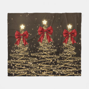Weihnachts-Glitzerbäume Rot Gold Falsche Schleife Fleecedecke